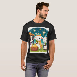 Camiseta três cabras estão em um campo com uma cesta