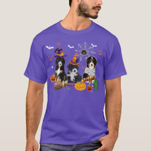 Camiseta Três Cachorros Bernedoodle Bruxo Halloween Mummy S