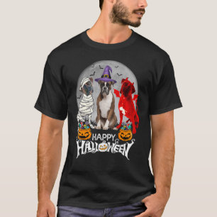 Camiseta Três cachorros boxer boxer listrado Múmia Bruxa De