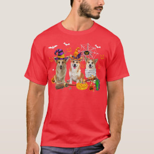 Camiseta Três Cachorros Corgi Bruxa Mummy Scary Pumpk