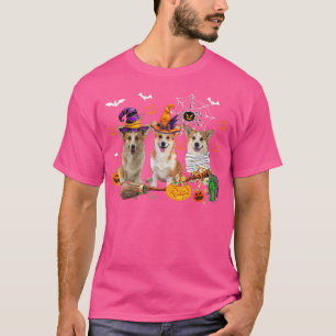 Camiseta Três Cachorros Corgi Bruxa Mummy Scary Pumpk