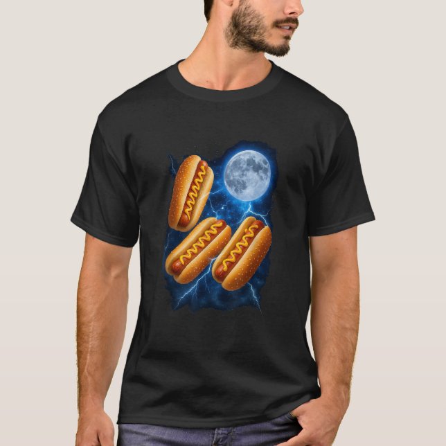 Camiseta Três Cachorros-Quentes Glizzy Lua Uivando Meme Eng (Frente)