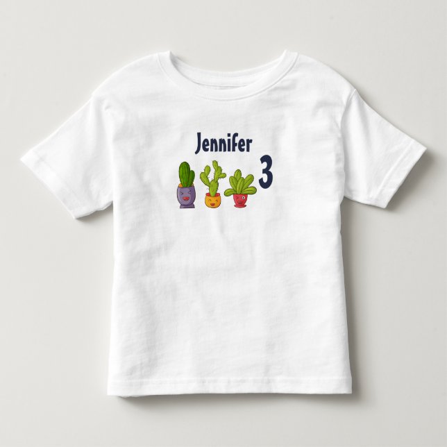 Camiseta Três Cactos Fofos em Vasos de Flores Diversão de A (Frente)