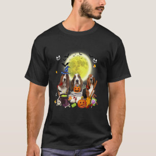 Camiseta Três Cães Basset Hound Bruxa Múmia Assustadora Dia