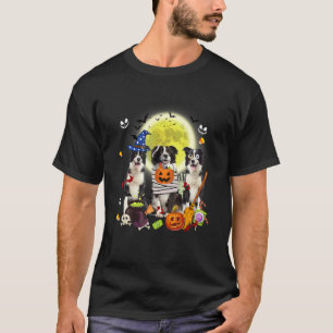 Camiseta Três Cães Border Collie Bruxa Múmia Assustadora Di