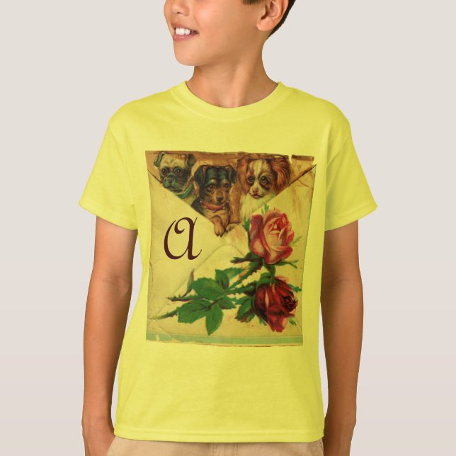 CAMISETA TRÊS CÃES COM MONOGRAMA DE ROSAS (Frente)