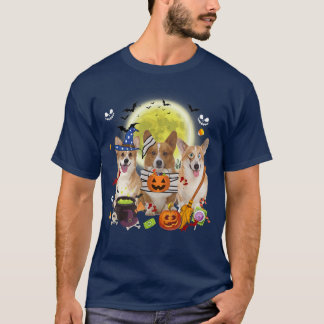 Camiseta Três Cães Galeses Corgi Bruxas Assustadoras Mummy 