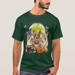 Camiseta Três Cães Galeses Corgi Bruxas Assustadoras Mummy