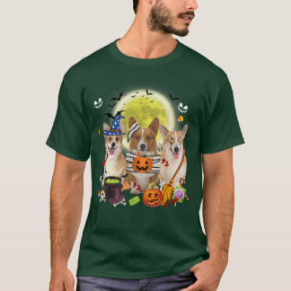 Camiseta Três Cães Galeses Corgi Bruxas Assustadoras Mummy 