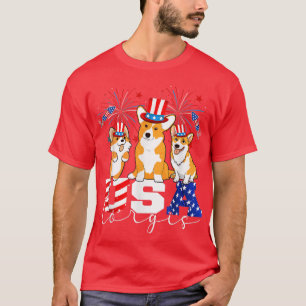 Camiseta Três cães norte-americanos Corgis Vestindo o chapé