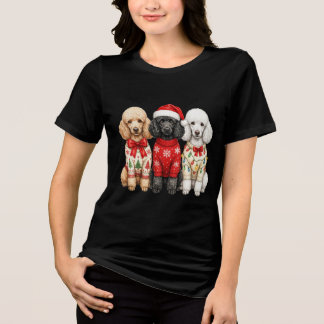 Camiseta Três Cães Poodle de Natal Festa