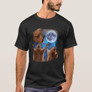 Camiseta Três Capivaras Uivando para a Lua Gorro de Meme Es