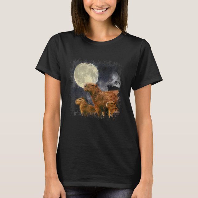 Camiseta Três Capybara Moon Capybara Meme Mystical Capybar (Frente)