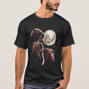 Camiseta Três Capybara Moon Funny Capybara Meme Mystical C