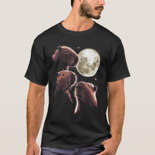 Camiseta Três Capybara Moon Funny Capybara Meme Mystical C