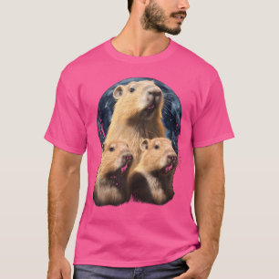 Camiseta Três Capybaras E Lua Funny Capybara Humor Capy