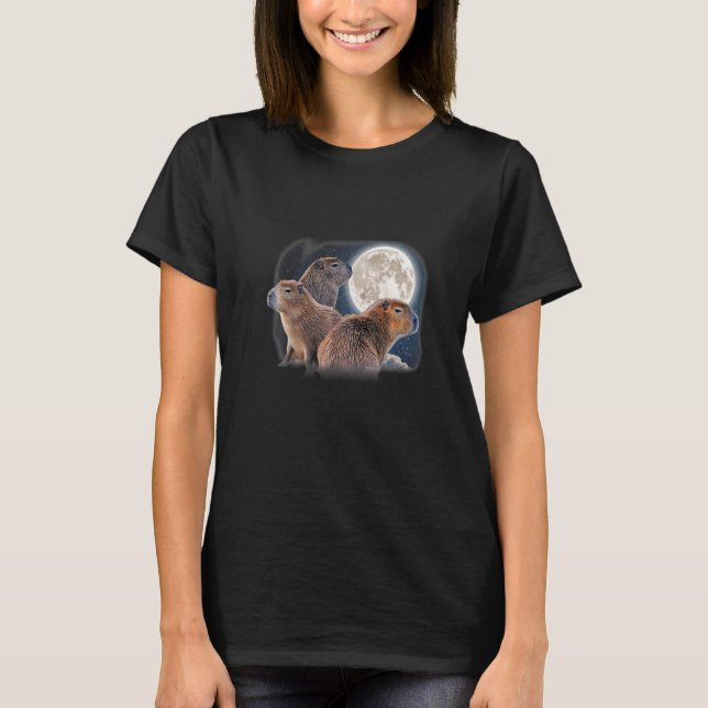 Camiseta Três Capybaras e Lua Funny Capybara Humor Paro (Frente)