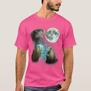 Camiseta Três Capybaras Howl Na Lua 3 Lobos Lobos Paródia