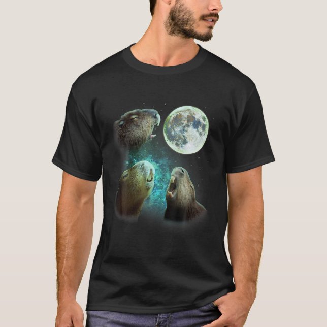Camiseta Três Capybaras Howl Na Lua 3 Lobos Lobos Paródia (Frente)