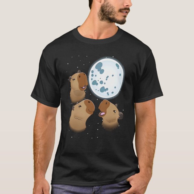 Camiseta Três Capybaras Moon 3 Capybara Howling Na Moo (Frente)