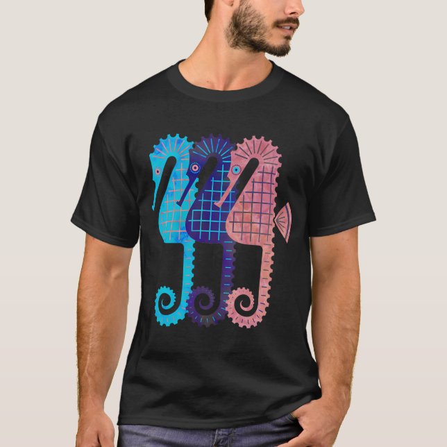 Camiseta Três Cavalos-Marinhos em Várias Cores (Frente)