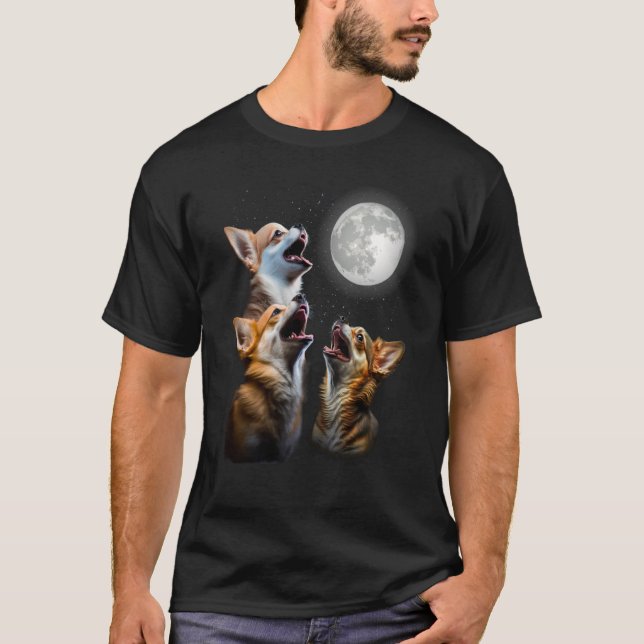 Camiseta Três Chihuahuas Howling Chihuahuas Howl Na Lua (Frente)