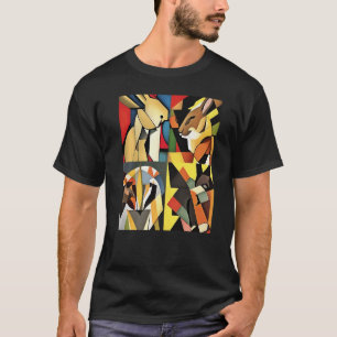 Camiseta Três Coelhos E Um Leão Colagem Geométrica Abstrata