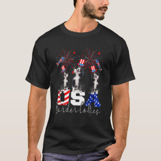 Camiseta Três Collies Fronteiriços Dos Eua Vestindo Bandeir