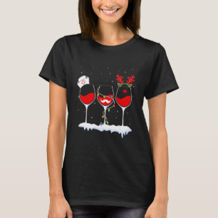 Camiseta Três Copos De Vinho Tinto Natal Para Enfermeira De