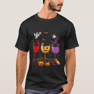Camiseta Três Copos de Vinhos Funny Halloween Amante de Vin