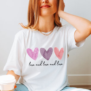 Camiseta Três Corações de Aquarela com texto personalizável
