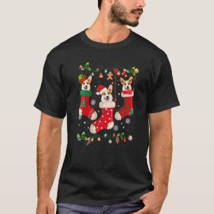 Camiseta Três Corgi em Meia Natal Papai Noel X mas Cachorro