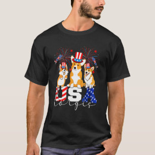 Camiseta Três Corgis Dos EUA Cachorro Vestindo Chapéu Bande