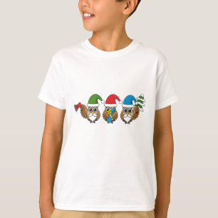 Camiseta Três Corujas Engraçadas de Gnomo de Natal