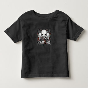 Camiseta Três crânios com motocicleta Red Chopper