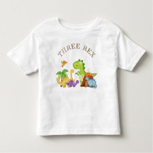 Camiseta Três Crianças Rex Festa de aniversário de 3 anos D