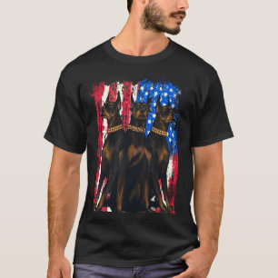 Camiseta Três Dobermans American Flag Patriotic Dog