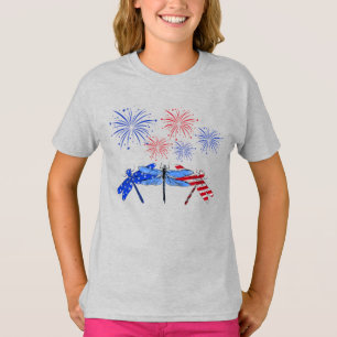 Camiseta Três Dragonfly American Flag Shirt 4 De Julho