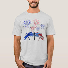 Camiseta Três Dragonfly American Flag Shirt 4 De Julho