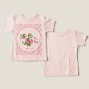 Camiseta Três Festas de aniversário Rex Dinossaur Girl