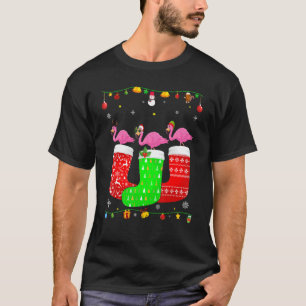 Camiseta Três Flamingo Em Meias De Natal Combinando Pijama