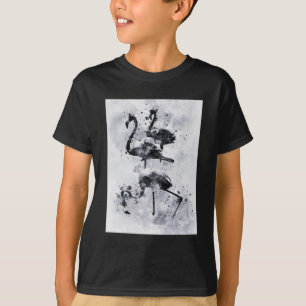 Camiseta Três Flamingos Aquarela Preto e Branco
