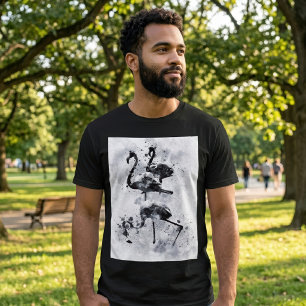 Camiseta Três Flamingos Aquarela Preto e Branco