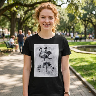 Camiseta Três Flamingos Black and White Watercolor