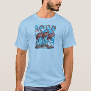 Camiseta Três flamingos com flores