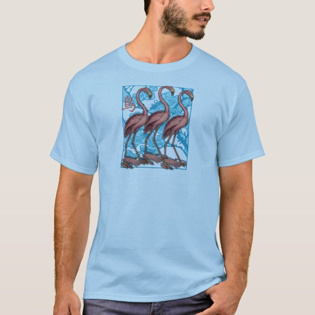 Camiseta Três flamingos com flores (Frente)