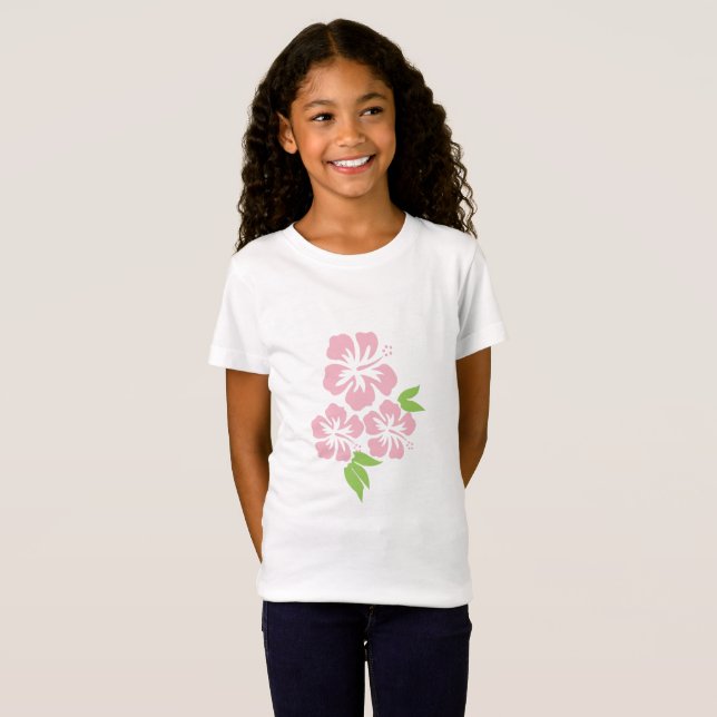 Camiseta Três Flores Tropicais De Hibiscus Rosa-Pálida (Frente Completa)