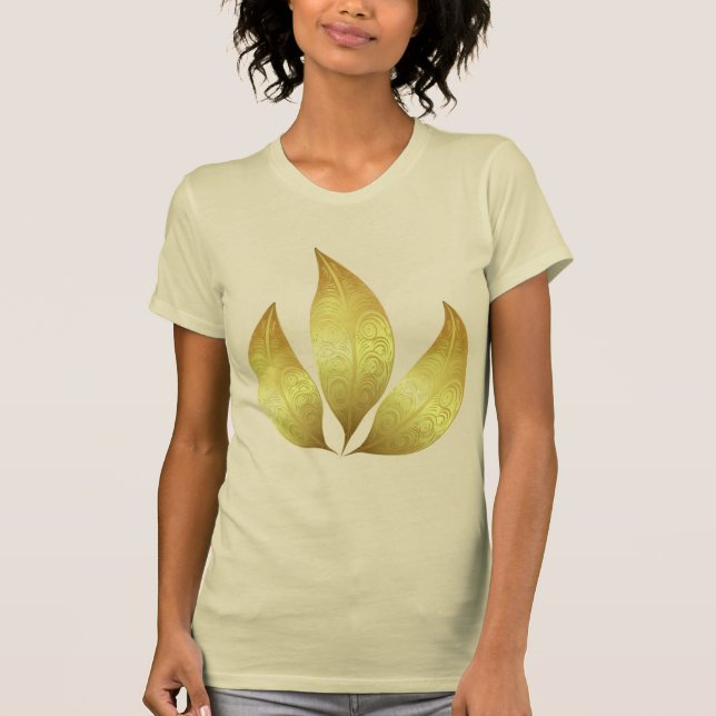 Camiseta Três folhas de ouro novas e elegantes com ornament (Frente)
