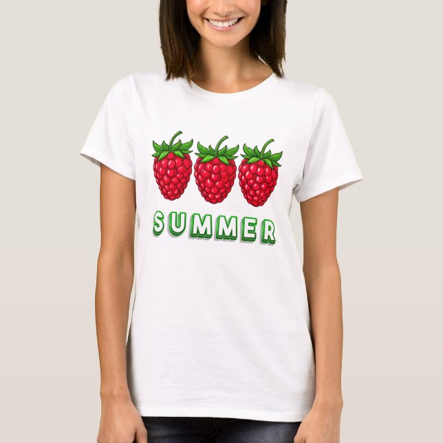 Camiseta Três Frambosas Desenhadas com Estilo Cores Vibrant (Frente)
