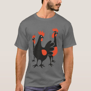 Camiseta Três Galinhas Francesas Retro-Médio-Século Corte 4